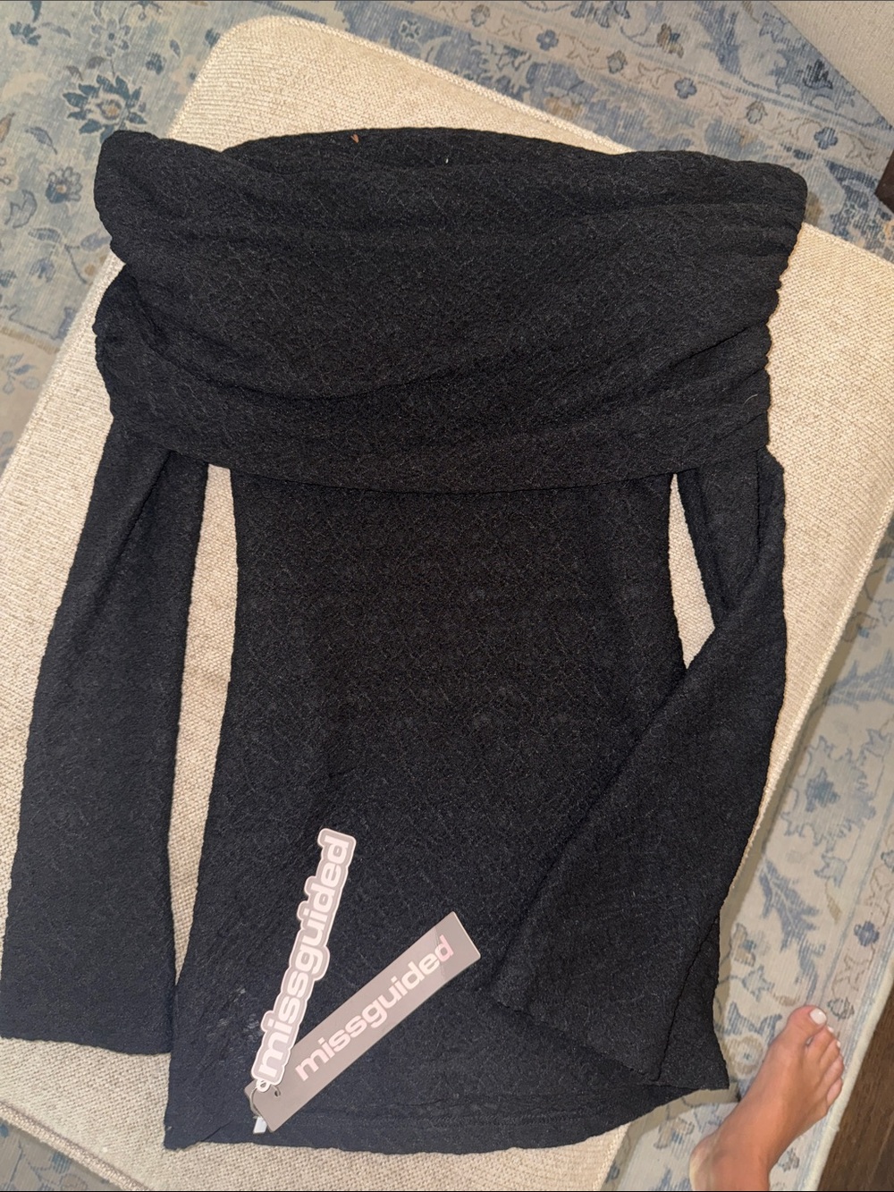 Missguided Black Off-the-Shoulder Fold-Over Knit Top